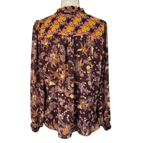 Maison d’Amelie Large Top Floral Lined Keyhole V-Neck Long Balloon Sleeves Mult - Picture 6 of 10